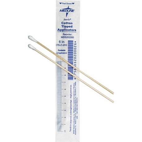 Medline Sterile Cotton-Tipped Applicators - 6" - 200/Box - White