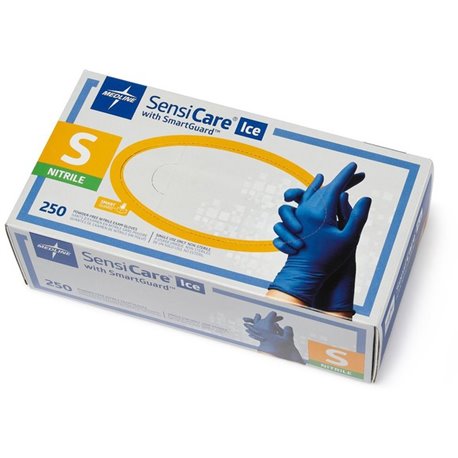 Medline SensiCare Ice Blue Nitrile Exam Gloves - Small Size - Dark Blue - Comfortable, Chemical Resistant, Latex-free, Textured 