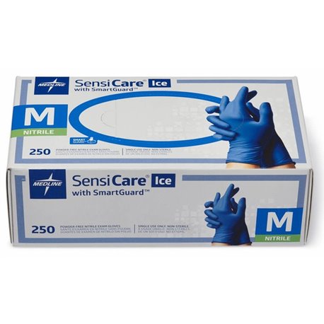 Medline SensiCare Ice Blue Nitrile Exam Gloves - Medium Size - Dark Blue - Comfortable, Chemical Resistant, Latex-free, Textured