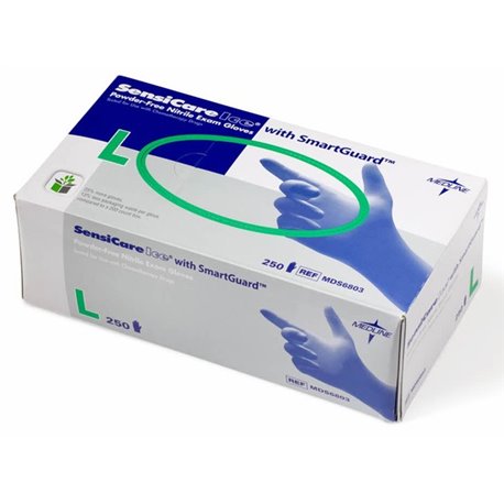 Medline SensiCare Ice Blue Nitrile Exam Gloves - Large Size - Dark Blue - Comfortable, Chemical Resistant, Latex-free, Textured 