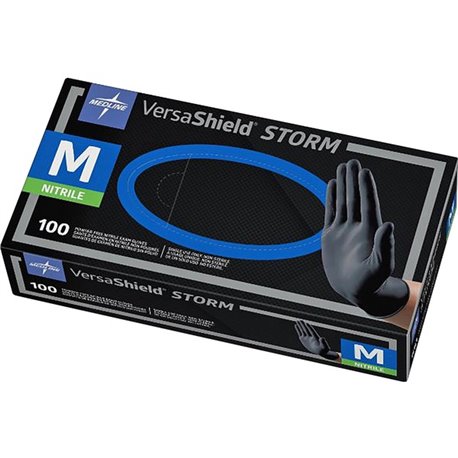 Medline VersaShield STORM Nonsterile Nitrile Gloves - Medium Size - Black - Textured, Latex-free - For Healthcare Working - 100 