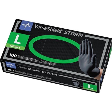 Medline VersaShield STORM Nonsterile Nitrile Gloves - Large Size - Black - Textured, Latex-free - For Healthcare Working - 100 /