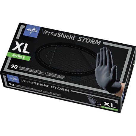 Medline VersaShield STORM Nonsterile Nitrile Gloves - X-Large Size - Black - Textured, Latex-free - For Healthcare Working - 90 