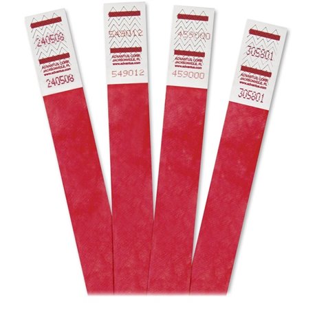 Advantus Tyvek Wristbands - 3/4" Width x 9 3/4" Length - Rectangle - Red - Tyvek - 500 / Pack - Tear Resistant, Adhesive Closure