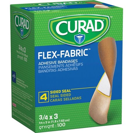 Curad Comfort Cloth Adhesive Fabric Bandages - 0.75" x 3" - 100/Box - Tan