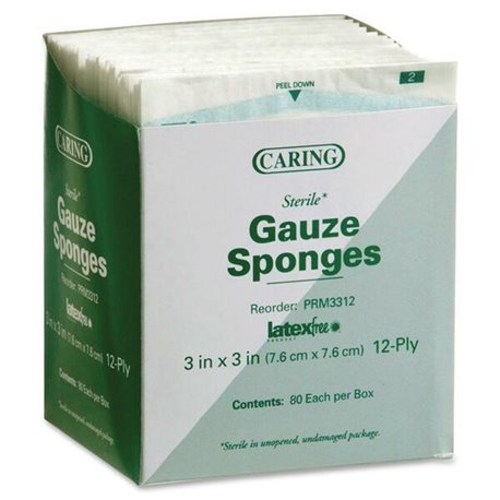 Medline Sterile Gauze Sponges - 12 Ply - 3" x 3" - 80/Box - White