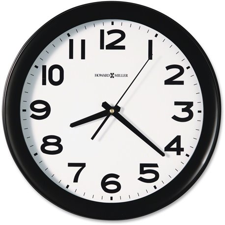 Howard Miller Kenwick Wall Clock - Analog - Quartz - White Main Dial - Black/Plastic Case - Black Finish