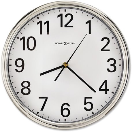 Howard Miller Hamilton Wall Clock - Analog - Quartz - White Main Dial - Silver/Plastic Case - Polished Silver Finish