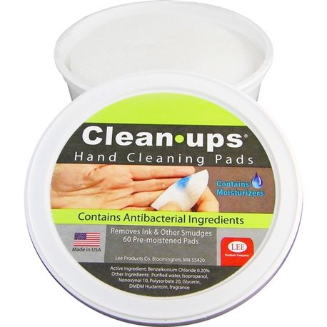 LEE Clean-ups Pre-moistened Hand Cleaning Pads - 2 Ply - Mild Floral - 3" Roll Diameter - White - Cloth - 60 Per Canister - 1 Ea