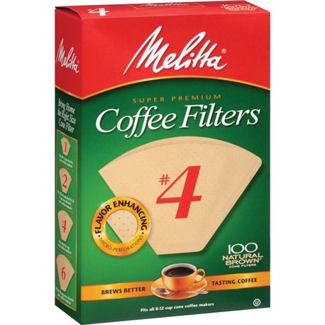 Melitta Super Premium No. 4 Coffee Filters - Gluten-free, Double Crimped, Disposable, Burst Resistant, Tear Resistant - 100 / Pa