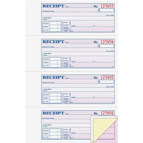 Adams Tapebound 3-part Money Receipt Book - 100 Sheet(s) - Tape Bound - 3 PartCarbonless Copy - 2.75" x 7.62" Form Size - White,