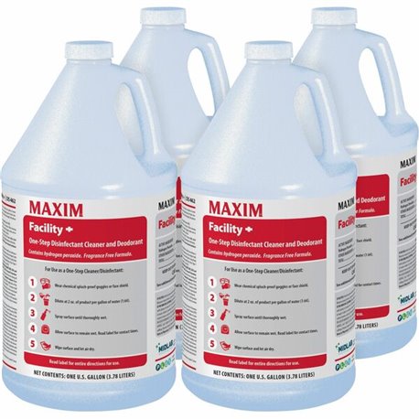 Maxim Facility+ One Step Disinfectant - 128 fl oz (4 quart) - 4 / Carton - Deodorant, Non-porous - Clear