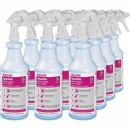 Midlab Sparkle Alcohol Fortified Glass+ Cleaner - Ready-To-Use - 32 fl oz (1 quart) - Clean Scent - 12 / Carton - Streak-free, F