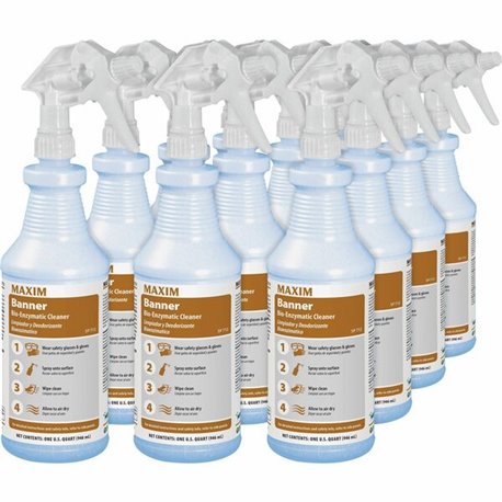 Midlab Banner Bio-Enzymatic Cleaner - Ready-To-Use - 32 fl oz (1 quart) - Fresh Scent - 12 / Carton - White