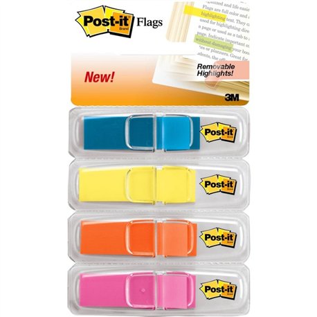 Post-it Flags - 1/2" x 1 3/4" - Rectangle - Unruled - Blue, Pink, Yellow, Orange - Removable, Self-adhesive, Residue-free, Repos