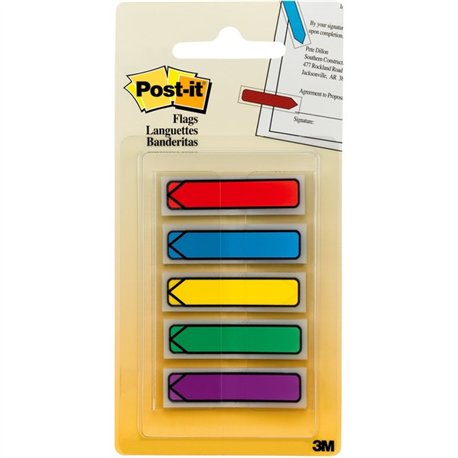 Post-it Arrow Flags in On-the-Go Dispenser - Bright Colors - 20 x Blue, 20 x Green, 20 x Purple, 20 x Red, 20 x Yellow - 1/2" x 