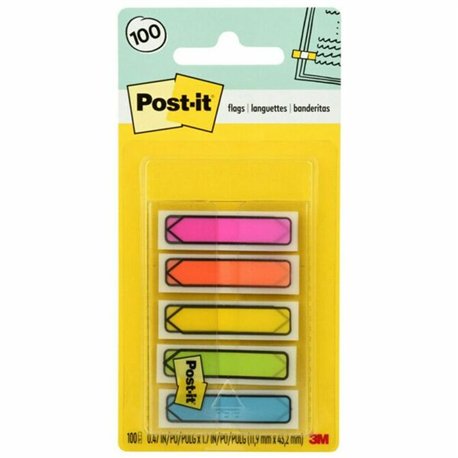 Post-it Arrow Flags in On-the-Go Dispenser - Bright Colors - 20 x Blue, 20 x Green, 20 x Pink, 20 x Purple, 20 x Yellow - 1/2" x