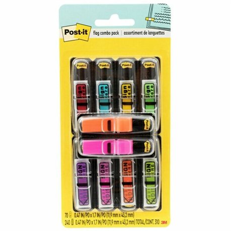 Post-it Post-it Printed Message Flags Value Pack - 1/2" x 1 3/4" - Arrow - "SIGN HERE" - Assorted - Self-stick, Repositionable, 