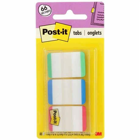 Post-it Durable Tabs - 1.50" Tab Height x 1" Tab Width - Green, Red, Blue Tab(s) - Repositionable - 66 / Pack
