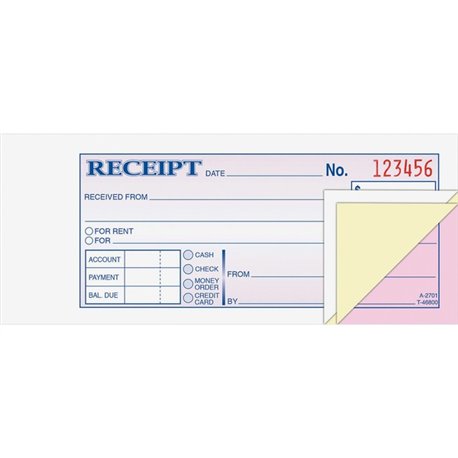 Adams Tapebound 3-part Money Receipt Book - 50 Sheet(s) - Tape Bound - 3 PartCarbonless Copy - 6.75" x 2.75" Sheet Size - White,