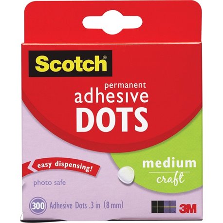 Scotch Adhesive Dots - 0.30" Length x 0.30" Width - Dispenser Included - For Paper, Wood, Metal, Card, Scrapbooking, Foam - 300 