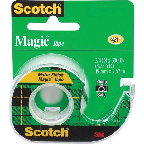 Scotch Magic Matte Finish Tape - 25 ft Length x 0.75" Width - 1" Core - Adhesive Backing - Dispenser Included - Handheld Dispens