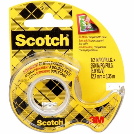 Scotch Double-Sided Tape - 20.83 ft Length x 0.50" Width - 1" Core - Acrylate - 3 mil - Permanent Adhesive Backing - Dispenser I