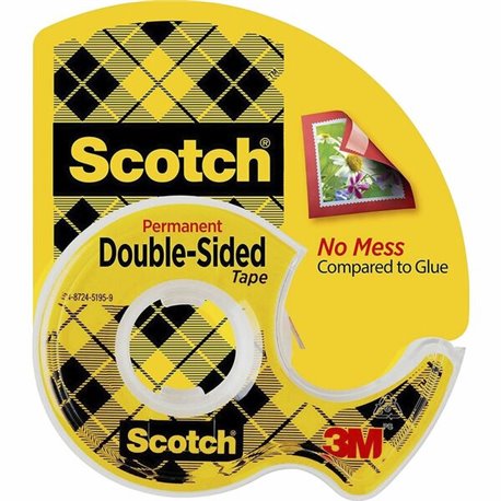 Scotch Double-Sided Tape - 12.50 yd Length x 0.50" Width - 1" Core - Acrylate - Permanent Adhesive Backing - Dispenser Included 