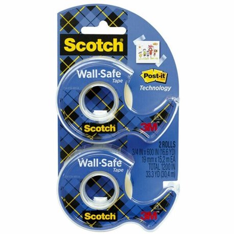 Scotch Wall-Safe Tape - 18.06 yd Length x 0.75" Width - Dispenser Included - 2 / Pack - Translucent