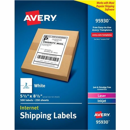 Avery Shipping Label - 5 1/2" Width x 8 1/2" Length - Permanent Adhesive - Rectangle - Laser, Inkjet - White - Paper - 2 / Sheet