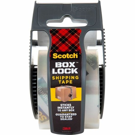 Scotch Box Lock Dispenser Packaging Tape - 22.20 yd Length x 1.88" Width - Dispenser Included - 1 / Roll - Clear