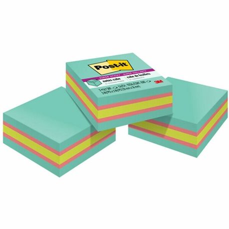 Post-it Super Sticky Notes Cube - 3" x 3" - Square - Aqua Splash, Sunnyside, Power Pink - 3 / Pack