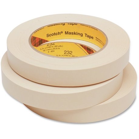 Scotch 232 High-performance Masking Tape - 60 yd Length x 0.75" Width - 6.3 mil Thickness - 3" Core - Rubber Backing - Solvent R