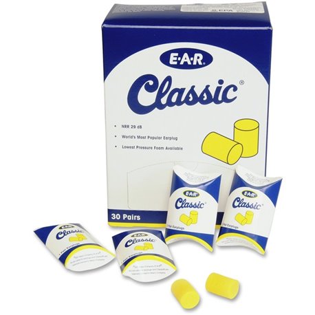 E-A-R Classic Uncorded Earplugs - Regular Size - Noise Protection - Foam, Polyvinyl Chloride (PVC) - Yellow - Moisture Resistant