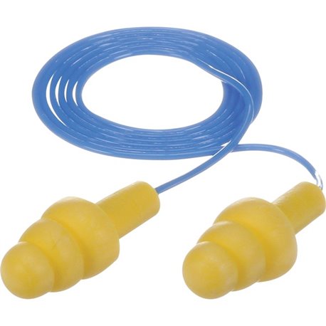 E-A-R UltraFit Corded Earplugs - Noise, Blast Protection - Polymer - Yellow - Comfortable, Washable, Dielectric, Disposable - 10