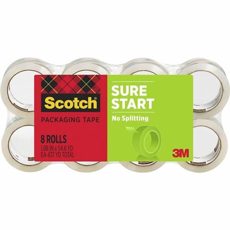 Scotch Sure Start Packaging Tape - 54.60 yd Length x 1.88" Width - 2.6 mil Thickness - 3" Core - Synthetic Rubber Resin - For Ma