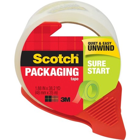 Scotch Sure Start Packaging Tape - 38.20 yd Length x 1.88" Width - 2.6 mil Thickness - 3" Core - Synthetic Rubber Backing - Disp