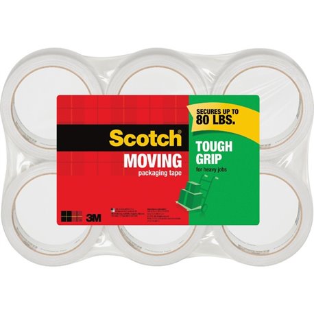 Scotch Tough Grip Moving Packaging Tape - 43.70 yd Length x 1.88" Width - Fiber - 6 / Pack - Clear