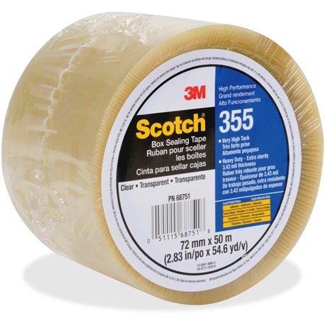 Scotch Box-Sealing Tape 355 - 54.68 yd Length x 2.83" Width - 3.5 mil Thickness - 3" Core - Rubber Resin - Polyester Backing - M