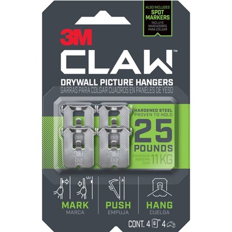 3M CLAW Drywall Picture Hanger - 25 lb (11.34 kg) Capacity - for Pictures, Project, Mirror, Frame, Art, Home, Decoration - Steel