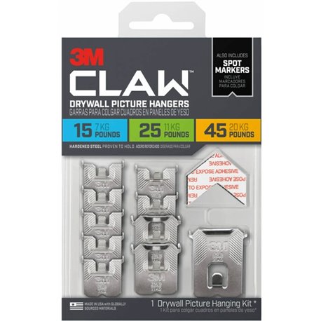 3M CLAW Drywall Picture Hanger - 45 lb (20.41 kg), 25 lb (11.34 kg), 15 lb (6.80 kg) Capacity - 2" Length - for Pictures, Projec