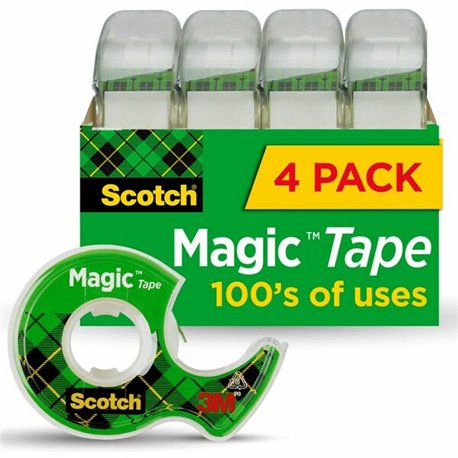 Scotch Nonyellowing Magic Tape Dispenser - 25 ft Length x 0.75" Width - 1" Core - Dispenser Included - Handheld Dispenser - For 