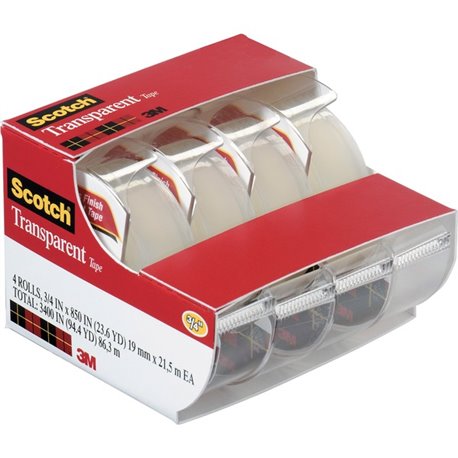 Scotch Transparent Tape - 23.61 yd Length x 0.75" Width - 1" Core - Dispenser Included - Handheld Dispenser - Stain Resistant, M