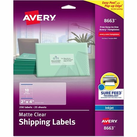 Avery Shipping Labels, Sure Feed, 2" x 4" , 100 Clear Labels (18663) - 2" Width x 4" Length - Permanent Adhesive - Rectangle - I