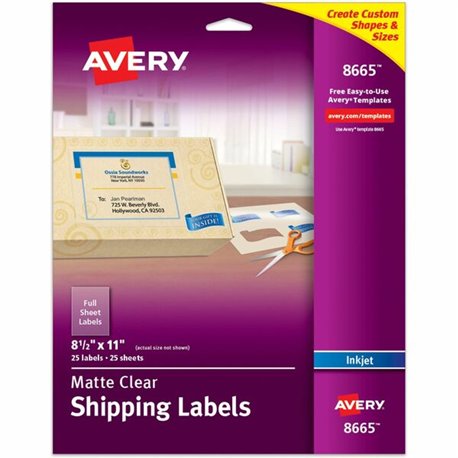 Avery Shipping Label - 8 1/2" Width x 11" Length - Permanent Adhesive - Rectangle - Inkjet - Frosted Clear - Film - 1 / Sheet - 
