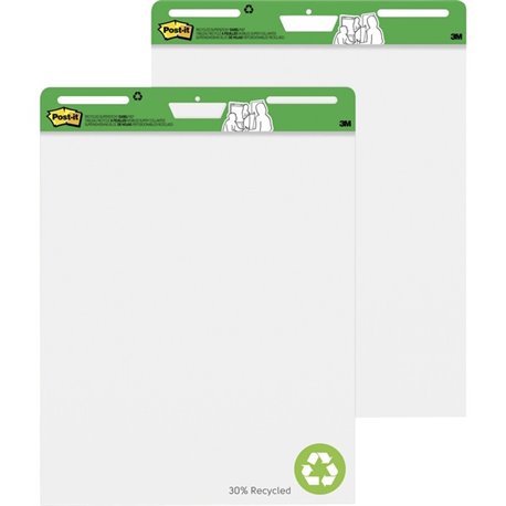 Post-it Easel Pad with Recycled Paper - 30 Sheets - Plain - Stapled - 18.50 lb Basis Weight - 25" x 30" - 30.50" x 25" - White P