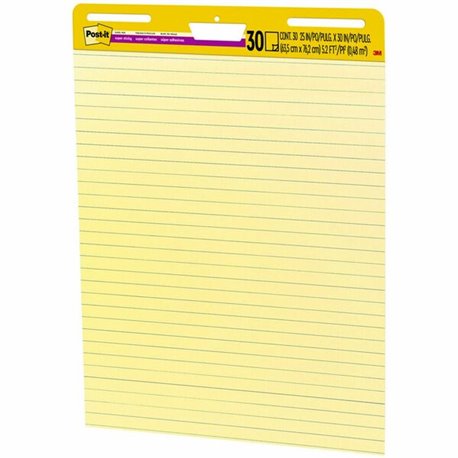 Post-it Self-Stick Easel Pads with Faint Rule - 30 Sheets - Stapled - Feint Blue Margin - 18.50 lb Basis Weight - 25" x 30" - Ye