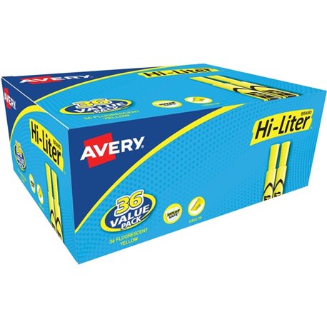 Avery Hi-Liter Desk-Style Highlighters - Chisel Marker Point Style - Fluorescent Yellow Water Based Ink - 36 / Box