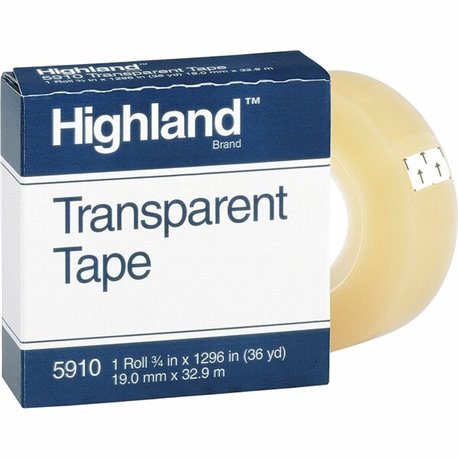 Highland Transparent Light-duty Tape - 36 yd Length x 0.75" Width - 1" Core - Acrylic - Polypropylene Backing - For Mending, Sea