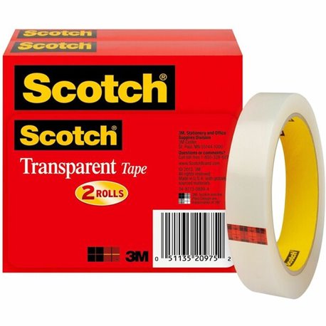 Scotch Transparent Tape - 3/4"W - 72 yd Length x 0.75" Width - 3" Core - Long Lasting - For Sealing, Label Protection, Wrapping,